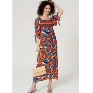 Farm Rio By Anthropologie Toucan Print Rainbow Smocked Maxi Dress Medium
